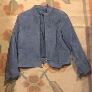 Vintage Baby blue 100% leather jacket street wear light blue suede